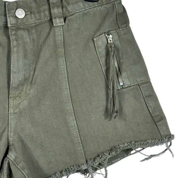 Pacsun Medium Jean Cutoff Cargo Shorts Hi-Rise Zip-Fly Pockets Frayed Hems Green - Picture 3 of 9